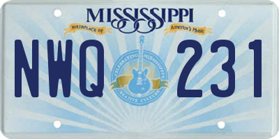 MS license plate NWQ231