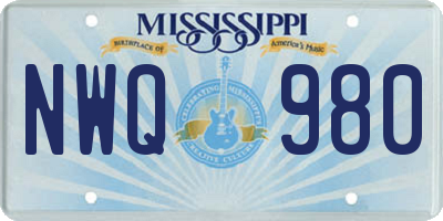 MS license plate NWQ980