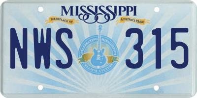 MS license plate NWS315