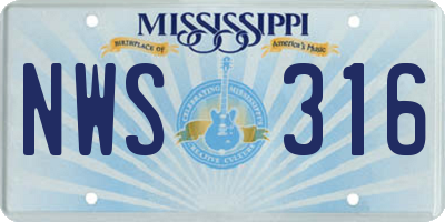 MS license plate NWS316