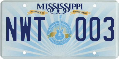 MS license plate NWT003
