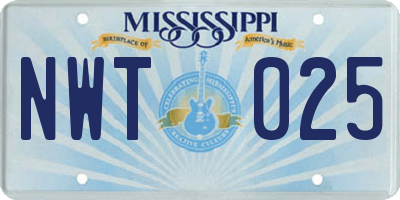 MS license plate NWT025