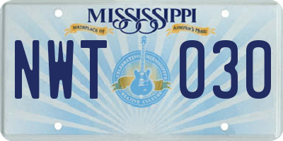 MS license plate NWT030