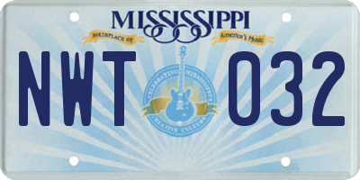 MS license plate NWT032