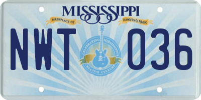 MS license plate NWT036