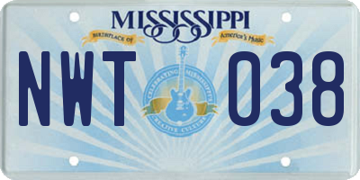 MS license plate NWT038