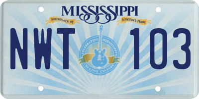 MS license plate NWT103