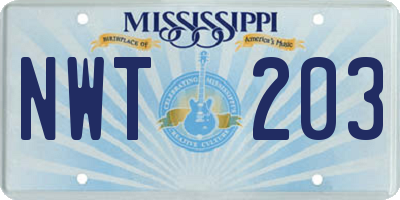 MS license plate NWT203