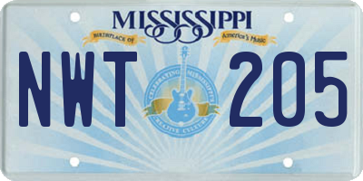 MS license plate NWT205