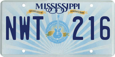 MS license plate NWT216