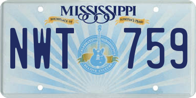 MS license plate NWT759