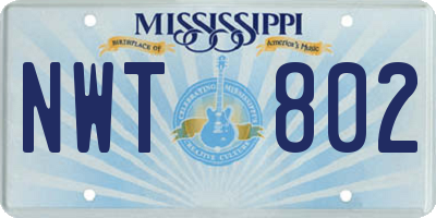 MS license plate NWT802