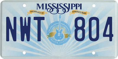 MS license plate NWT804