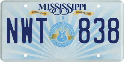 MS license plate NWT838