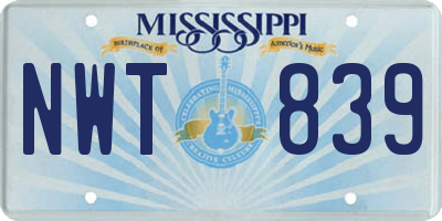 MS license plate NWT839