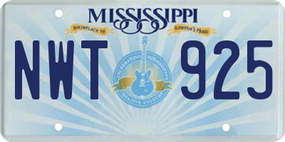 MS license plate NWT925
