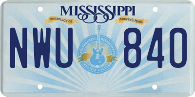 MS license plate NWU840