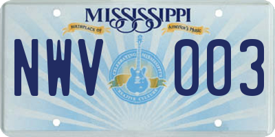 MS license plate NWV003