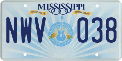 MS license plate NWV038