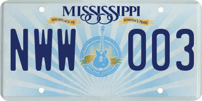 MS license plate NWW003