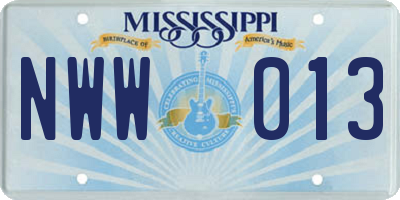 MS license plate NWW013