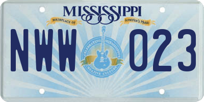 MS license plate NWW023