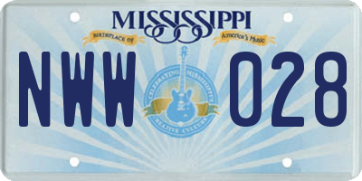 MS license plate NWW028