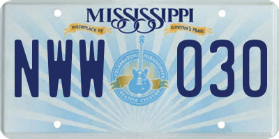 MS license plate NWW030