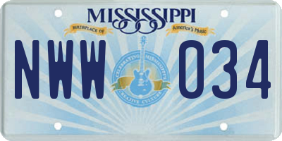 MS license plate NWW034