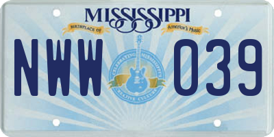 MS license plate NWW039