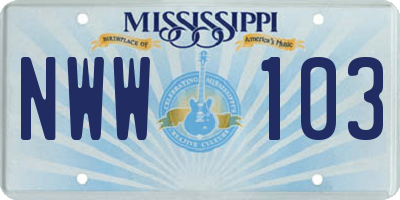 MS license plate NWW103
