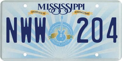 MS license plate NWW204