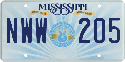 MS license plate NWW205
