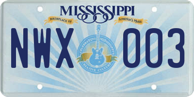 MS license plate NWX003
