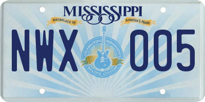MS license plate NWX005