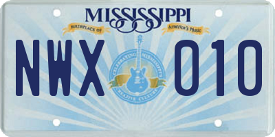 MS license plate NWX010