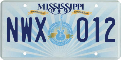 MS license plate NWX012