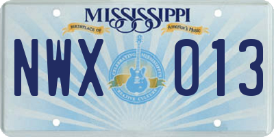 MS license plate NWX013