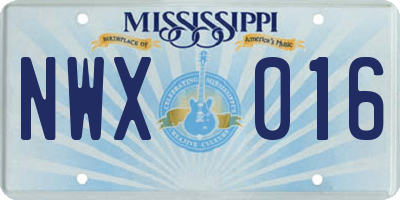 MS license plate NWX016