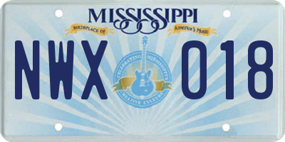 MS license plate NWX018