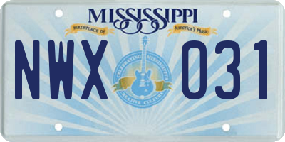 MS license plate NWX031