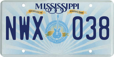 MS license plate NWX038