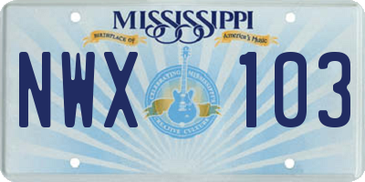 MS license plate NWX103
