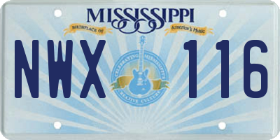 MS license plate NWX116