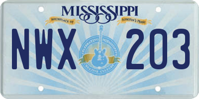MS license plate NWX203