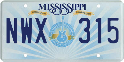 MS license plate NWX315