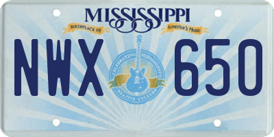 MS license plate NWX650