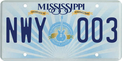 MS license plate NWY003