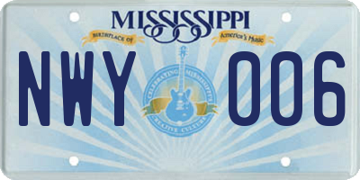 MS license plate NWY006