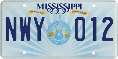 MS license plate NWY012